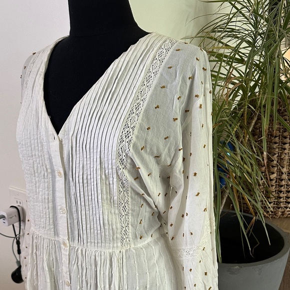 Zara Boho White Flowy Button Down Dress - Picture 3 of 13